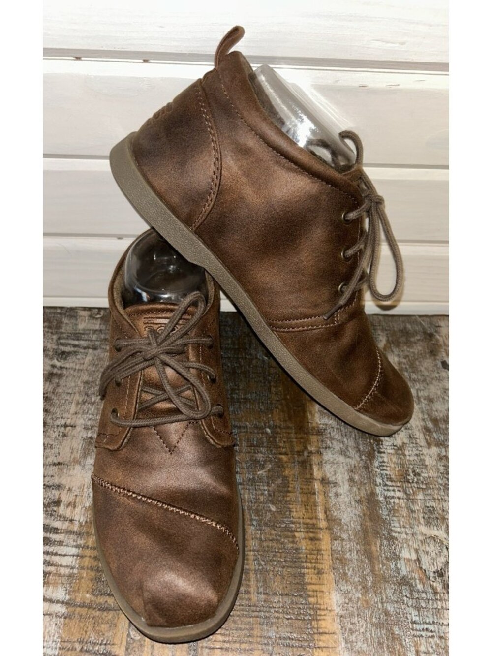 Bobs By Skechers Sz 8 Women's 33375 Lace-Up Chukka Brown Mid Ankle Boots